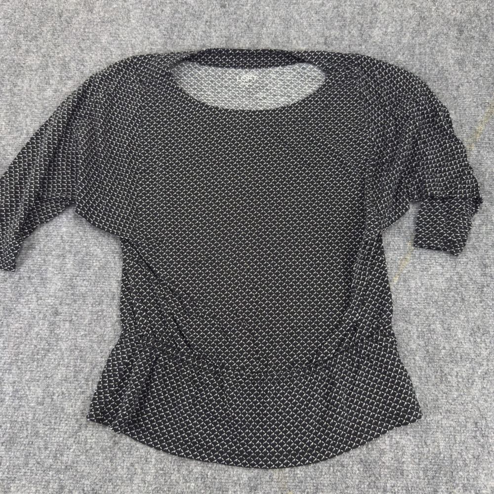 LOFT Dolman Sleeve Geometric Print Elastic Waist Top Black White Size XS